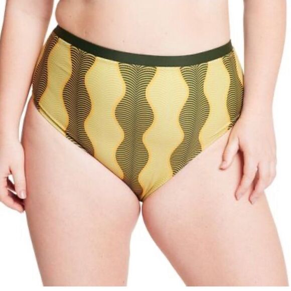 Micro Wave Print Cheeky HighWaist Bikini Bottom FeNoel xTarget Muted Geen NWT XL - Picture 4 of 8